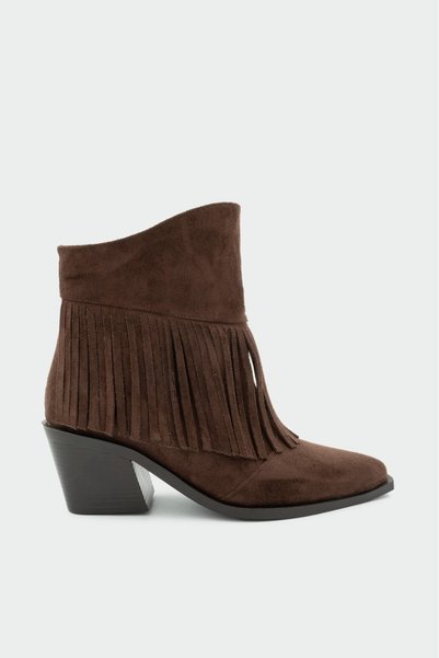 LAMİNTA Blanka Bitter Brown Suede Tassel Detailed Thick Heeled Western Women'...