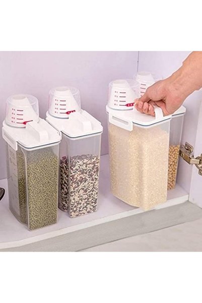 Generic مجموعة حاويات تخزين المطبخ مع غطاء كوب قياس للدقيق والسكر والحبوب وال...