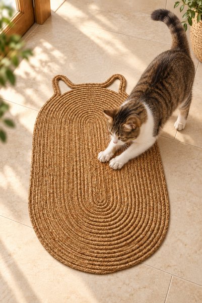 MaVaux Patiloop Cat Scratching Mat 35X65 Cm, Ear-Detailed Knitted Cat Mat, St...