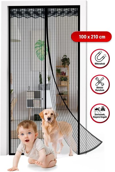Buffer ® Mıknatıslı Kapı Sinekliği Siyah 100x210 cm Otomatik Kapanan Manyetik...