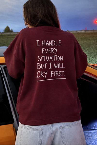 The Champ Clothing Women's Relaxed Fit Sweatshirt Cry First Printed Burgundy ...