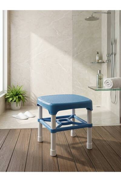 Genel Markalar Metal ayaklı plastik mavi banyo taburesi - banyo sandalyesi - ...