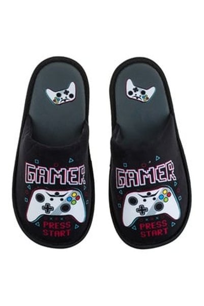 OEM Papuci Negri cu Imprimeu Gamer pentru Barbati