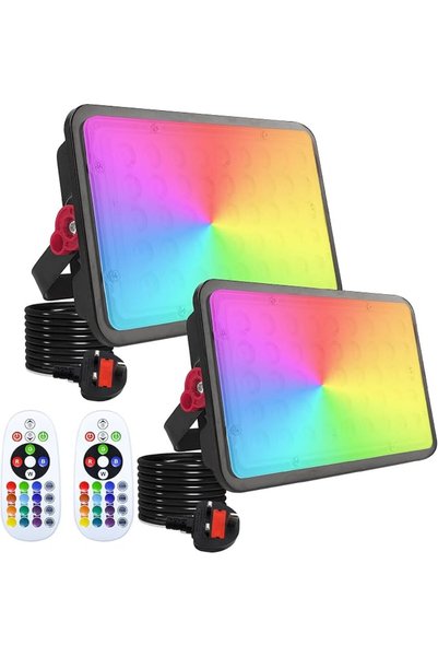 GENERAL مجموعة من 2 كشاف إضاءة RGB بقوة 100 واط، كشاف إضاءة RGB متغير الألوان...