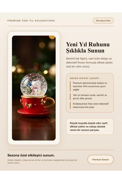 GRAND CONCEPT STORE Kardan Adam Figürlü Fincan Tasarımlı Mini Kar Küresi Yılbaşı Dekoru