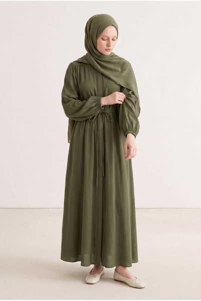 Navra Rev. Tam Boy Düğmeli Müslin Ferace 1049
