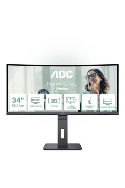 Aoc CU34P3CV 34-Inch Curved Ultrawide QHD VA Monitor, 100Hz, USB-C 65W, RJ-45