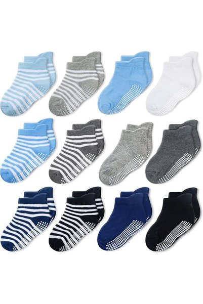 KASTWAVE Anti Slip Non Skid Ankle Socks With Grips for Baby Toddler Kids Boys...