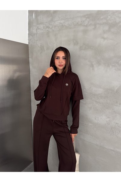 Pukka طقم بدلة رياضية نسائية من قماش المودال مع غطاء للرأس وتفاصيل خياطة مفصلة