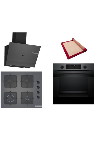 Bosch Gri 3 lü Ankastre Set 509 ( HUA736EG0T - POP6C9P31O - DWK67PJ70T ) - Buhar Destekli - Pişirme Matı ile
