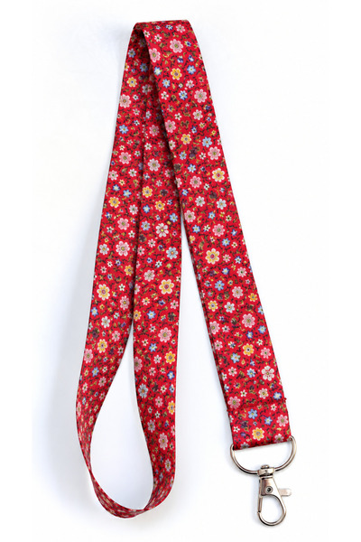 Eylülce Butik Red Floral Patterned Card Neck Strap - Phone Strap - School, Ho...