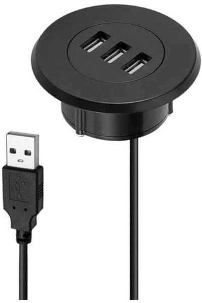 DKURVE Grommet Hole USB 2.0 with 3 Ports HUB Connect Mobile Phones Tablet Sui...