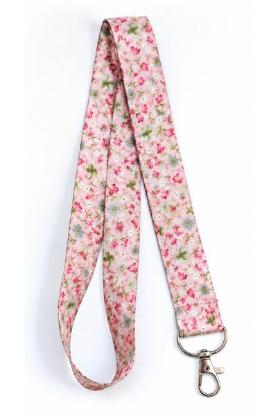 Eylülce Butik Pink Floral Patterned Card Neck Strap - Phone Strap - School, H...