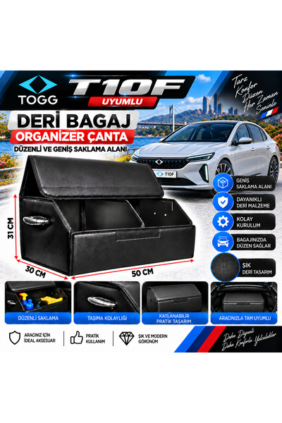Furens Togg T10F Uyumlu Oto Bagaj Organizeri Deri Bagaj Kutu Çanta