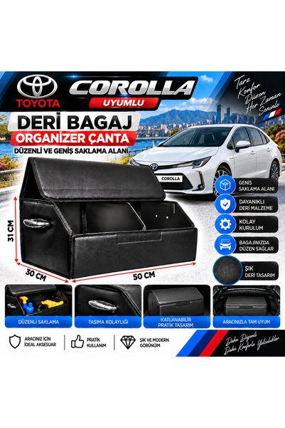 Furens Toyota Corolla Uyumlu Oto Bagaj Organizeri Deri Bagaj Kutu Çanta