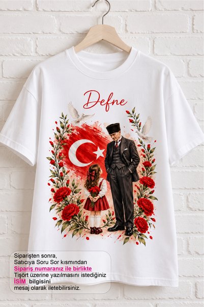 MiniHouse KIZ VE ERKEK ÇOCUK ATATÜRK BASKILI TİŞÖRT İSME ÖZEL KİŞİSELLESTİRİLEBİLİR 23 NİSAN 19 MAYIS 29 EKİM 30 AĞUSTOS