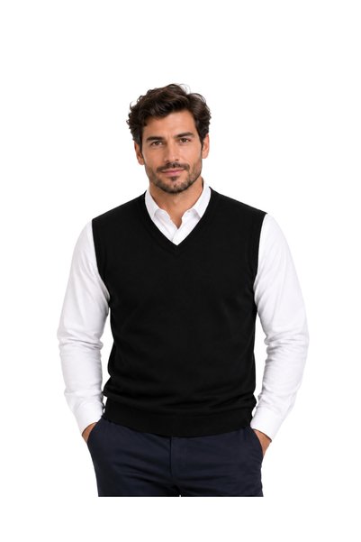 BattalModa سترة تريكو سوداء بياقة على شكل حرف V مقاس M-L-XL-2XL