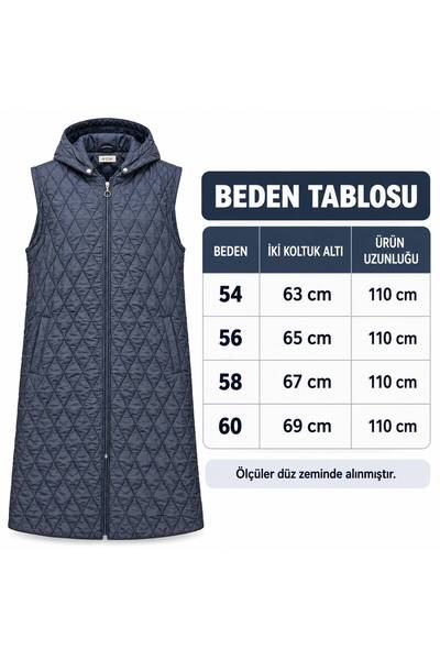 Ahenk büyük beden çıkarılabilir kapüşonlu fermuarlı kapitone yelek cepli mevsimlik uzun yelek