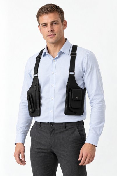 CERFF LEATHER CLUP حقيبة صدر وكتف للرجال بجيب هاتف مزدوج الجوانب وحزام قابل ل...