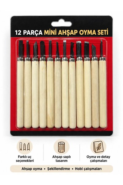 FIRAT HIRDAVAT 12 Parça Mini Ahşap Oyma Seti – Ahşap Saplı Hobi ve İşleme Kalemleri