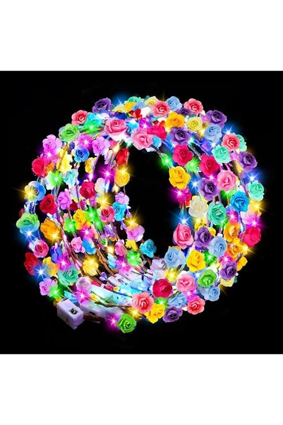 TERRIFI Light Up LED Flower Crown, 24 Pack, Glow in the Dark Floral Hairbands...