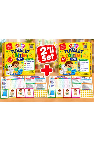 2’li Tuvalet Eğitimi Seti – Eğitici Kartlar, Alışkanlık Takip Çizelgesi, Değerlendirme Formu ve Yıldız Stickerları