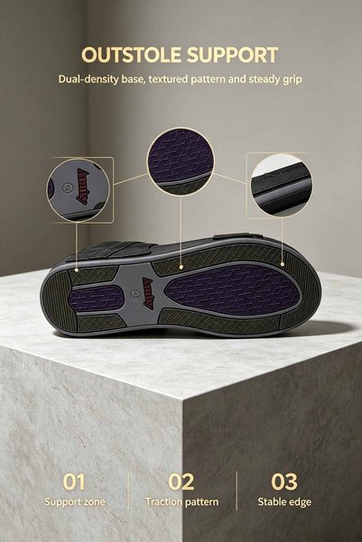 SaudEva Foot شباشب رجالية مصنوعة في المملكة العربية السعودية بحلقة بيضاوية وحزام مزدوج مضاد للانزلاق للمكتب