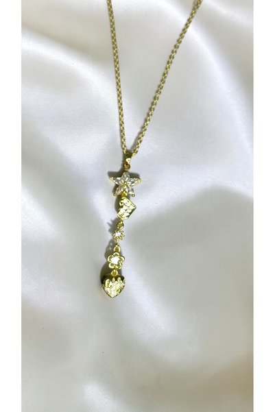AUREON GOLD قلادة على شكل نجمة على شكل قلب مرصعة بالأحجار الذهبية اللونية على...