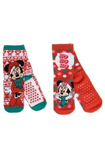OEM Sosete de Craciun Rosii cu Buline Albe Inimi Minnie Mouse Anti-slip pentr...