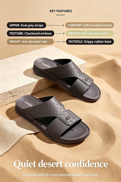 SaudEva Foot صنادل رجالية منزلقة مصنوعة في المملكة العربية السعودية بنعل مطاطي مضاد للانزلاق من 3 مناطق للراحة