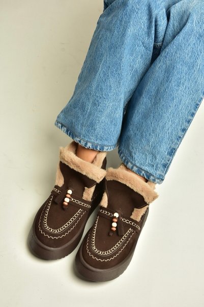 Fox Shoes Z357183561 Kahverengi Hakiki Deri Süet Kürklü Kadın Bot