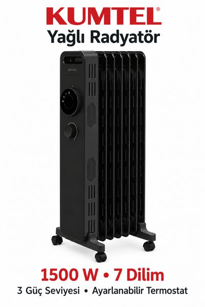 KUMTEL 1500 W 7 Dilim Beyaz Yağlı Radyatör 3 Kademeli Ayarlanabilir Termostat...