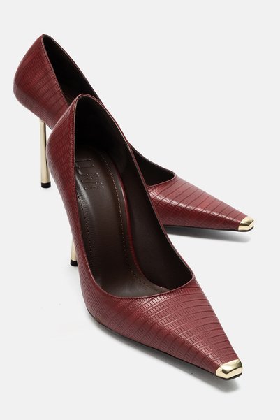 LuviShoes حذاء نسائي بكعب عالٍ من NIKOLIA باللون العنابي المخطط