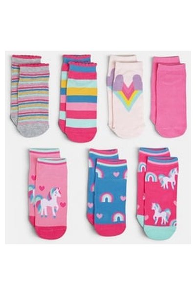 OEM Sosete Scurte Colorate cu Unicorn pentru Fete - 7 Perechi