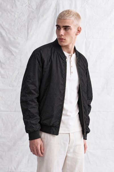 TENA Men's Black College Collar Bomber Jacket with Pocket Detail on the Sleeves