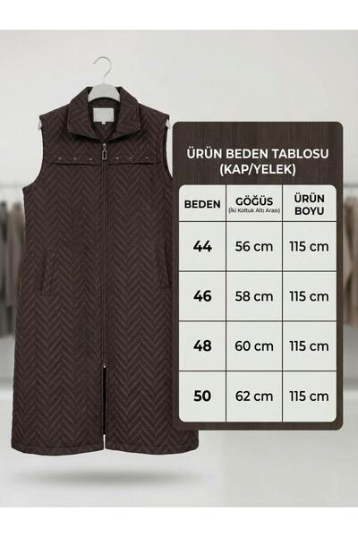 ENSAR GİYİM zikzak kapitone desenli fermuarlı uzun kadın yelek