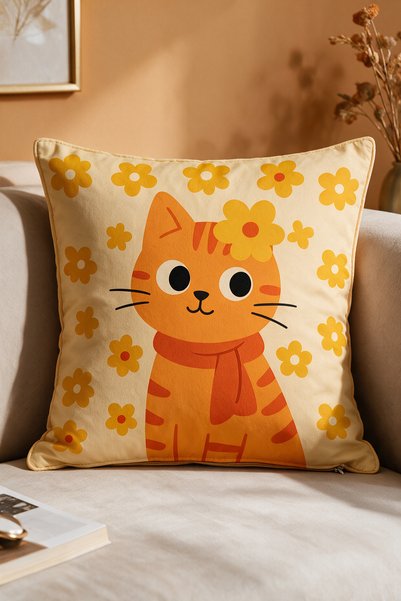 LadiesHome Retro Floral Cute Cat Pattern Decorative Throw Pillow Cover 43X43 ...