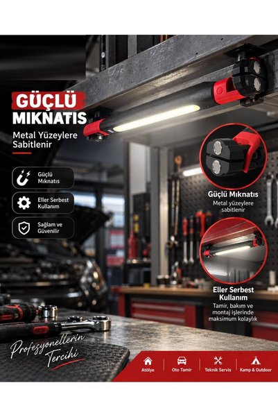 Kenko Led Çalışma Lambası 4 Modlu 52cm Uzun Güçlü Mıknatıslı Askı Kancalı Döner Başlıklı Oto Tamirci Kamp Feneri kl-d95