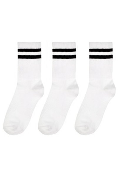 OEM Set Sosete Sport Fancy Mid Cut Albe cu Dunga Neagra - 3 perechi