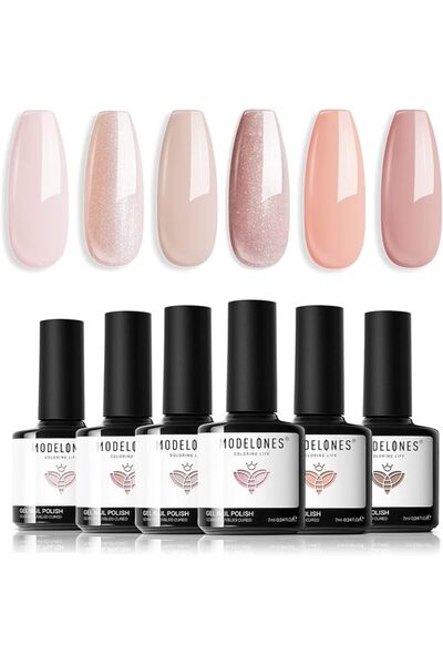 modelones Store طقم طلاء أظافر جل من موديلونز - 6 ألوان وردية طبيعية، مجموعة ...
