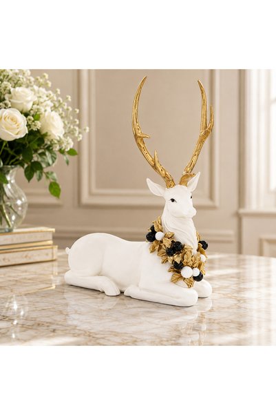 Decoration Iliadis Figurină decorativă de căprioară albă cu coarne aurii – mo...