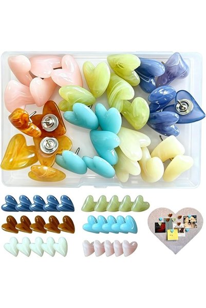 MIKUER 30 قطعة من دبابيس التثبيت على شكل قلب، دبابيس زخرفية على شكل حب، دبابي...