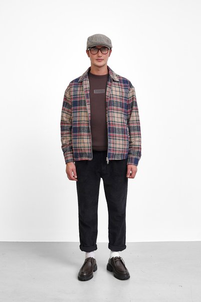 MODEFENDİ Plaid Pattern Lined Zippered Coat with Inside Pocket Detail