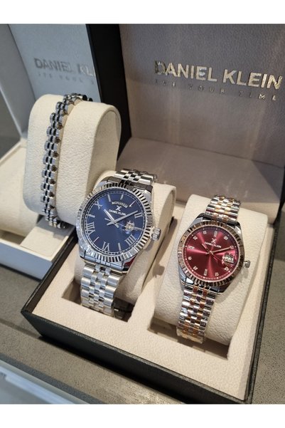 Daniel Klein YENİ MODEL KOMPLE ÇELİK ERKEK VE BİLEZİK SETİ- BORDO Sevgili Kol...