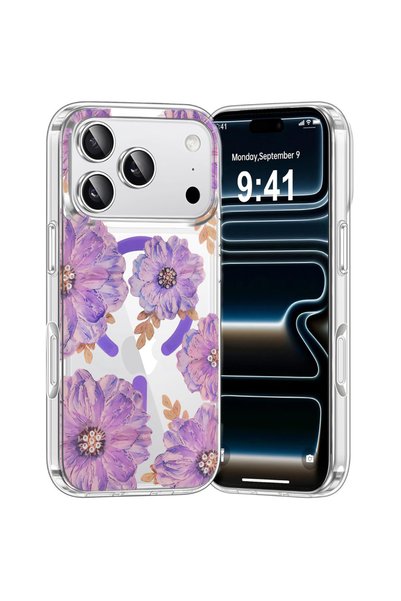 XGSM Husă pentru iPhone 17 Pro, Floare Laser, compatibilă cu MagSafe, Violet