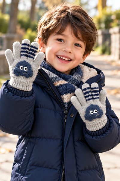 minik'o kids Ki̇tti̇ 26220-06 Men's 3-6 Years Knitted Gloves