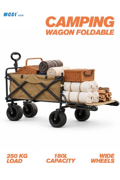 modi Folding Camping Wagon, 180L Capacity, 250kg Load, Collapsible Utility Ca...