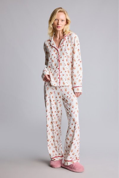 DeFacto Regular Fıt Uzun Kollu Desenli Softshell Pijama Takımı I4128AX26WN
