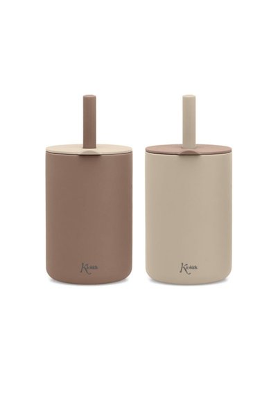 Kiokids Σετ ποτηριών σιλικόνης με καλαμάκι 180ml. |   Μπεζ