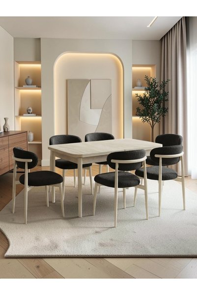 Nazza Concept Hera Serisi 6 Kişilik Premium Oscar Kumaş 80*130 Traverten Mdf ...